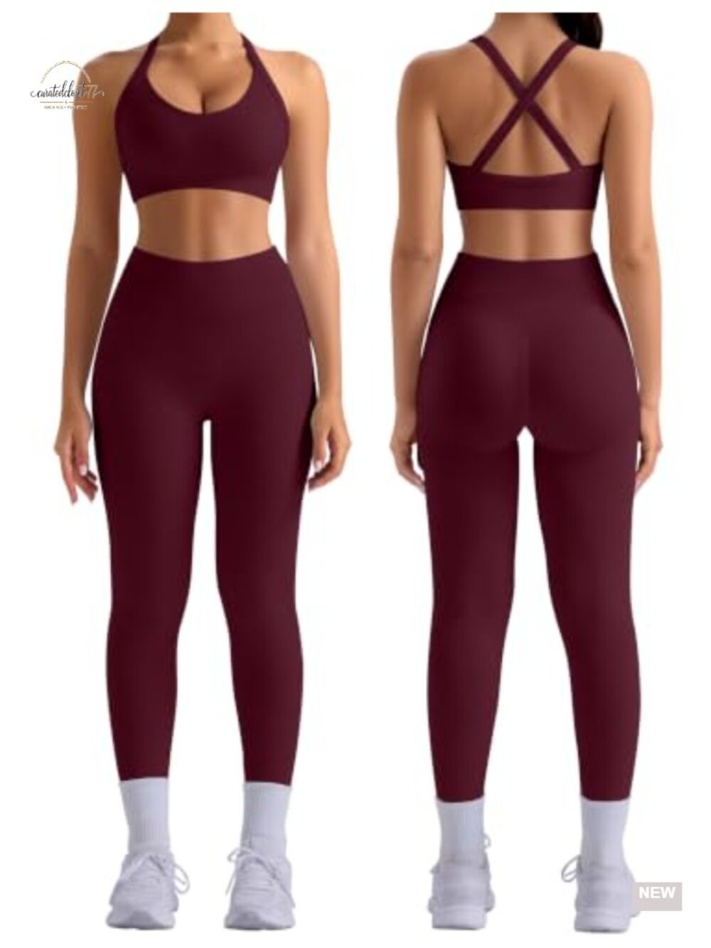 Womens Seamless 2 Piece Workout Set Cross Back Sports Bra & Leggings
